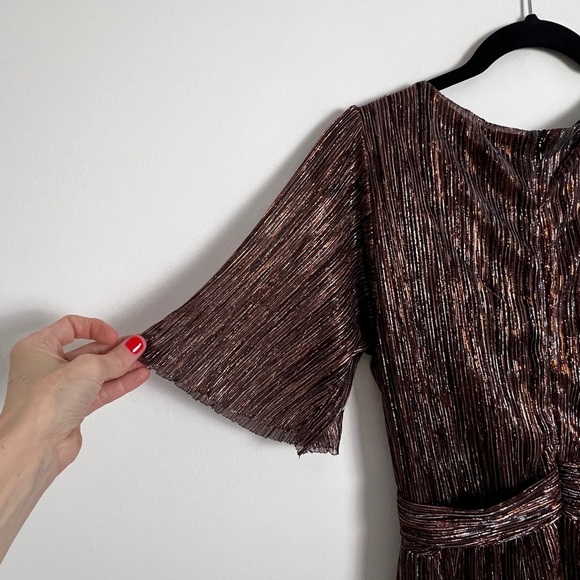 Black Tape Women's M Brown V-Neck Chiffon Leg Slit Surplice Tiered Maxi Dress - Picture 8 of 13